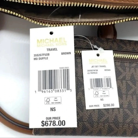 Michael Kors Medium Duffle Satchel Crossbody Bag & Trifold Wallet Brown - Picture 11 of 11